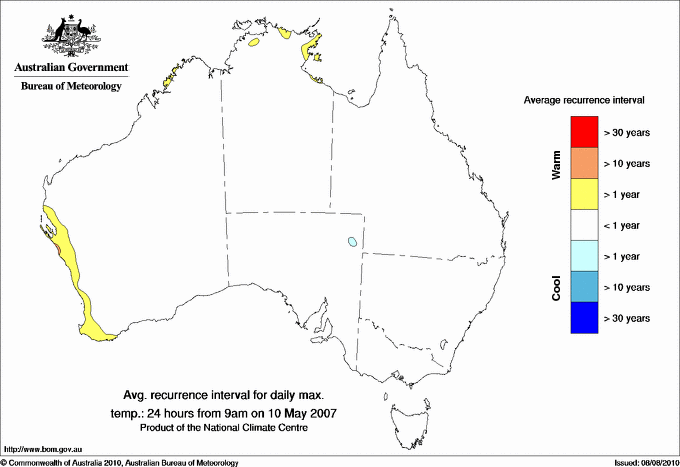 Australian daily maximum temperature average recurrence interval maps