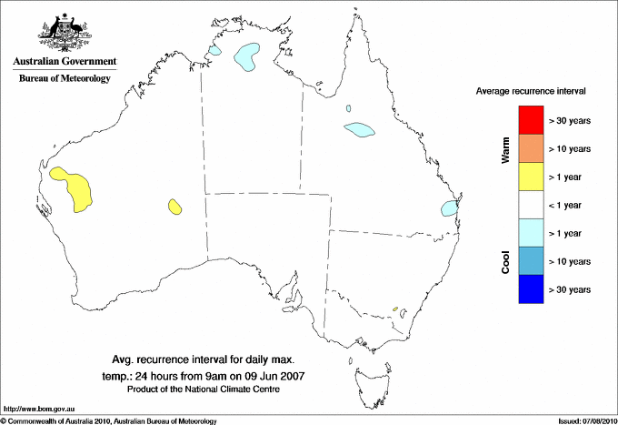 Australian daily maximum temperature average recurrence interval maps