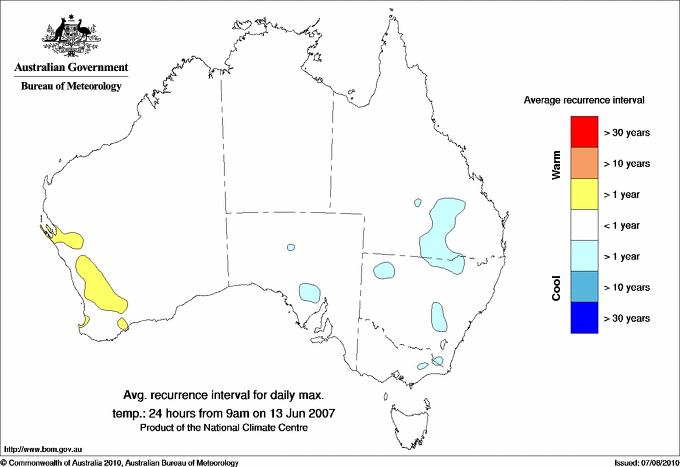 Australian daily maximum temperature average recurrence interval maps