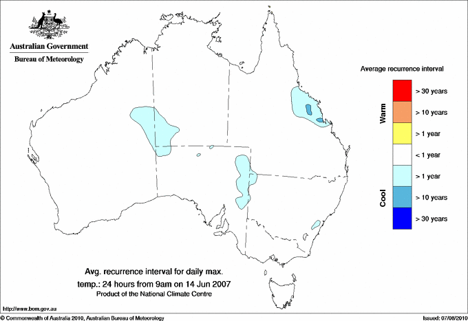 Australian daily maximum temperature average recurrence interval maps
