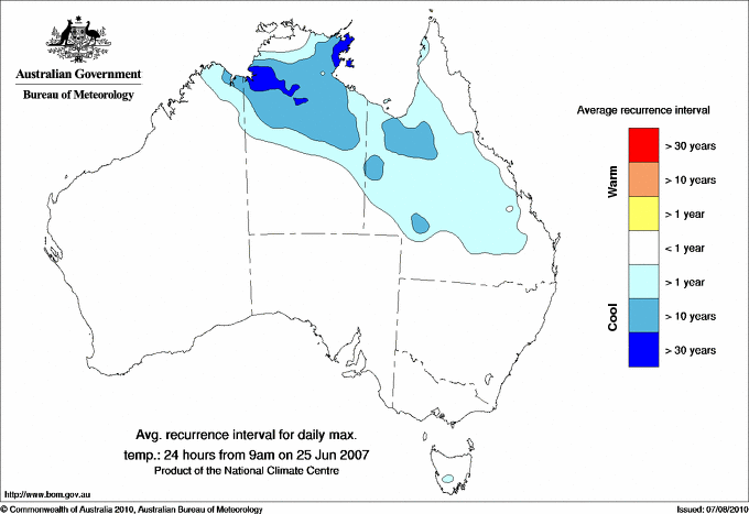 Australian daily maximum temperature average recurrence interval maps