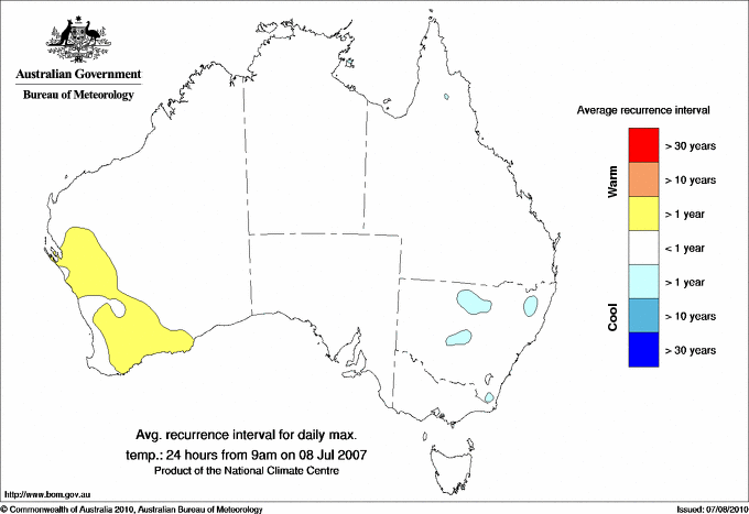 Australian daily maximum temperature average recurrence interval maps