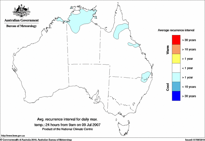 Australian daily maximum temperature average recurrence interval maps