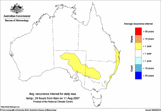 Australian daily maximum temperature average recurrence interval maps