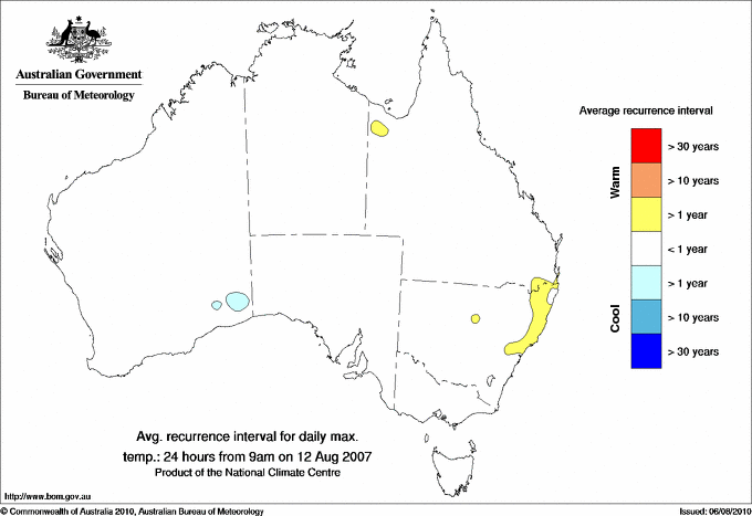 Australian daily maximum temperature average recurrence interval maps