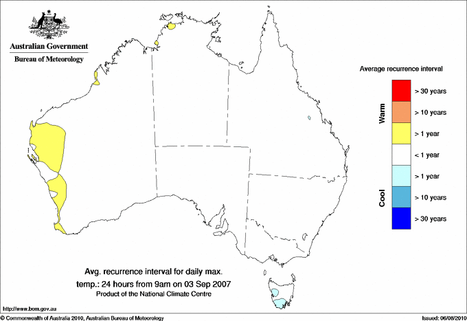 Australian daily maximum temperature average recurrence interval maps