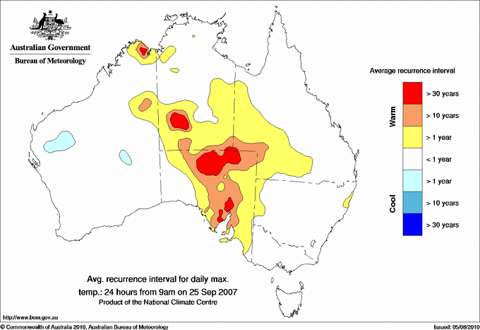 Australian daily maximum temperature average recurrence interval maps