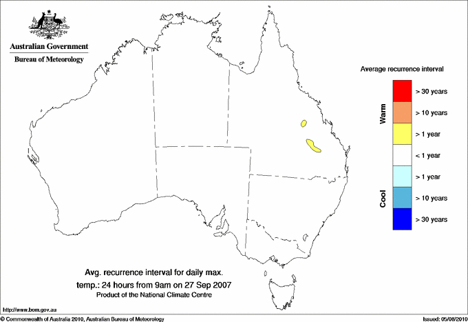 Australian daily maximum temperature average recurrence interval maps
