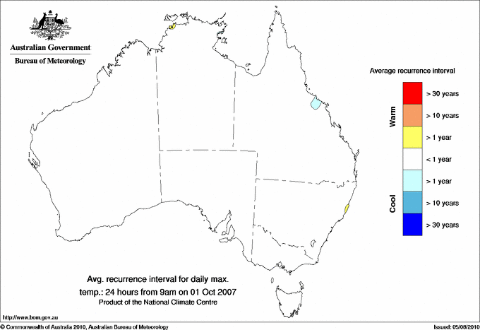 Australian daily maximum temperature average recurrence interval maps