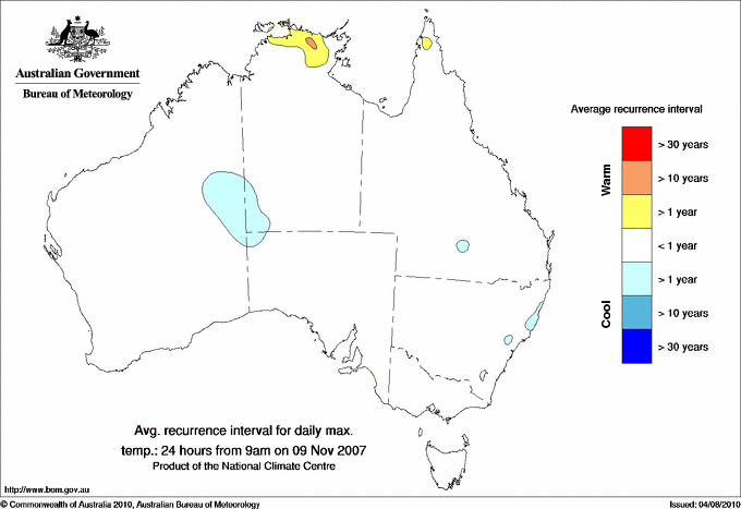 Australian daily maximum temperature average recurrence interval maps