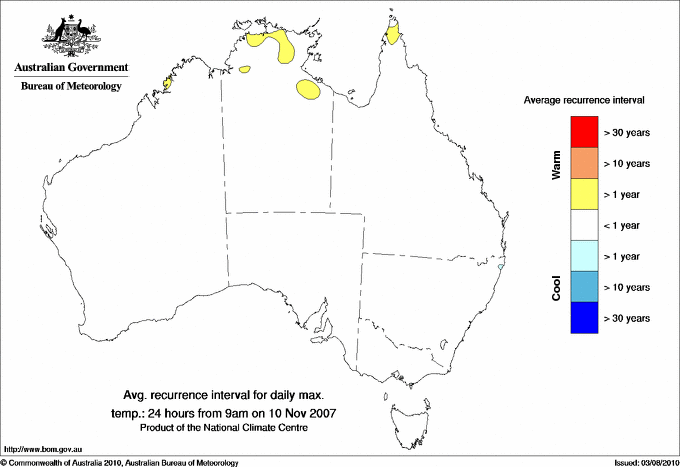 Australian daily maximum temperature average recurrence interval maps