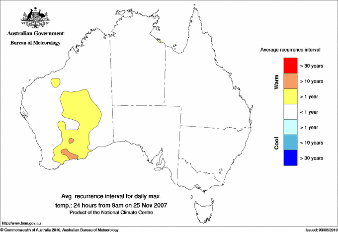 Australian daily maximum temperature average recurrence interval maps