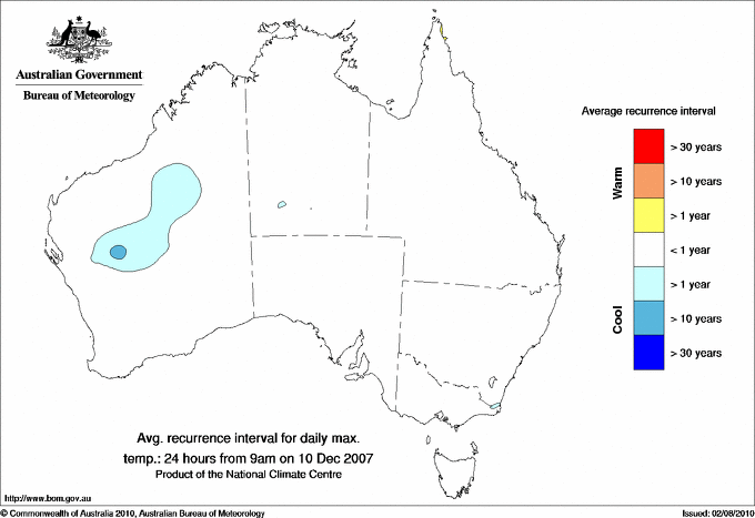 Australian daily maximum temperature average recurrence interval maps