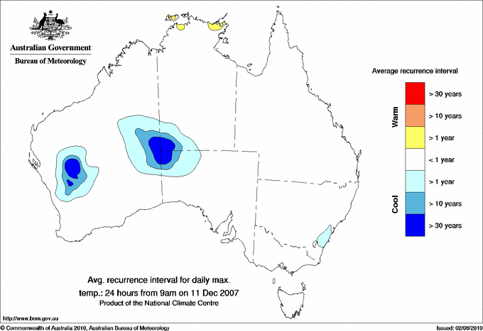 Australian daily maximum temperature average recurrence interval maps