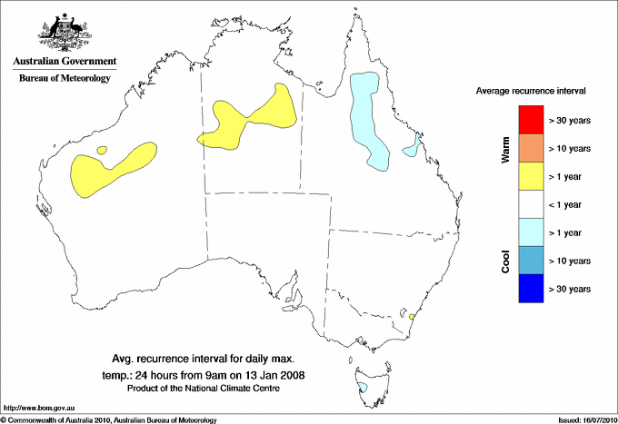 Australian daily maximum temperature average recurrence interval maps