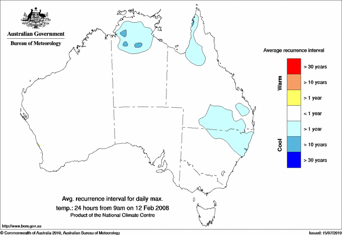 Australian daily maximum temperature average recurrence interval maps