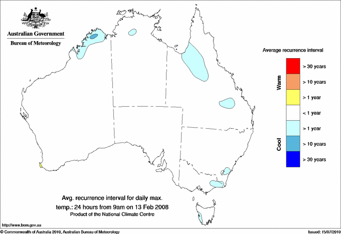 Australian daily maximum temperature average recurrence interval maps