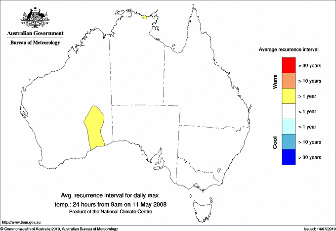 Australian daily maximum temperature average recurrence interval maps