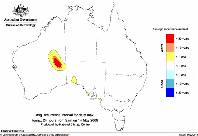 Australian daily maximum temperature average recurrence interval maps