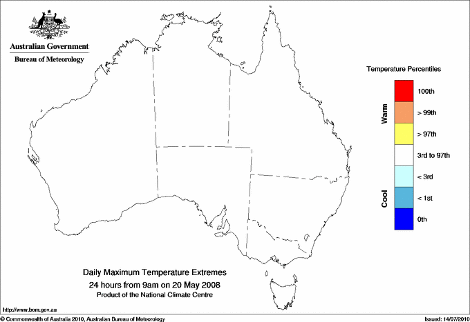 Australian daily maximum temperature extreme area maps