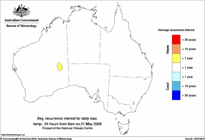 Australian daily maximum temperature average recurrence interval maps