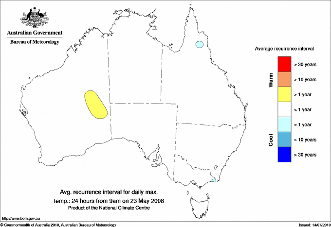 Australian daily maximum temperature average recurrence interval maps