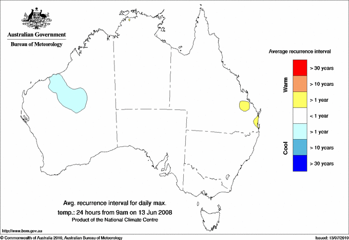 Australian daily maximum temperature average recurrence interval maps