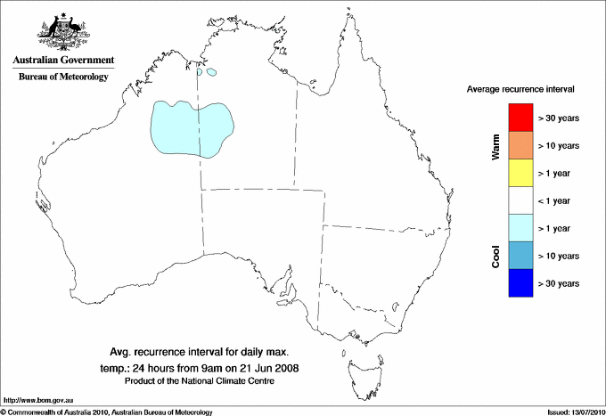 Australian daily maximum temperature average recurrence interval maps