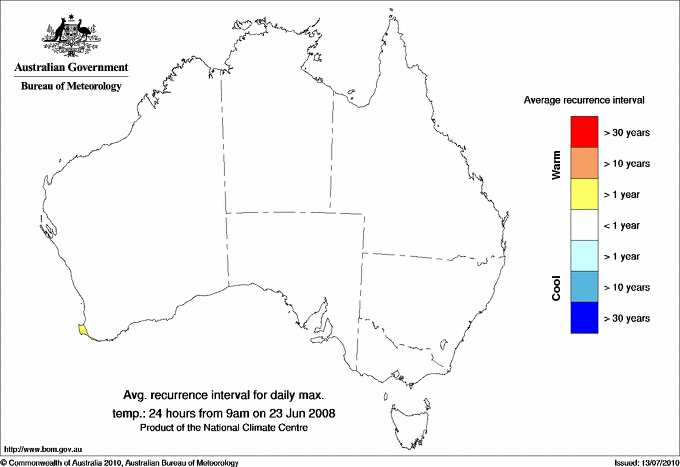 Australian daily maximum temperature average recurrence interval maps