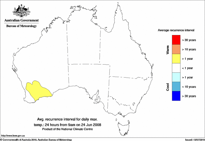 Australian daily maximum temperature average recurrence interval maps