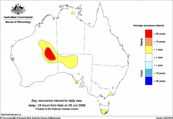 Australian daily maximum temperature average recurrence interval maps