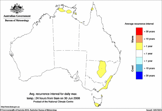 Australian daily maximum temperature average recurrence interval maps