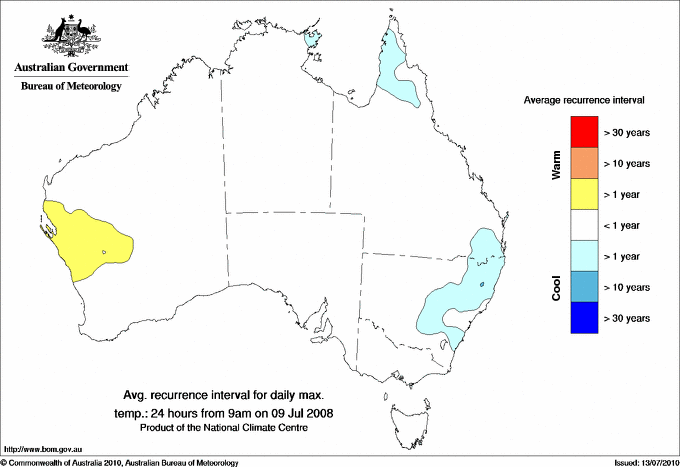 Australian daily maximum temperature average recurrence interval maps