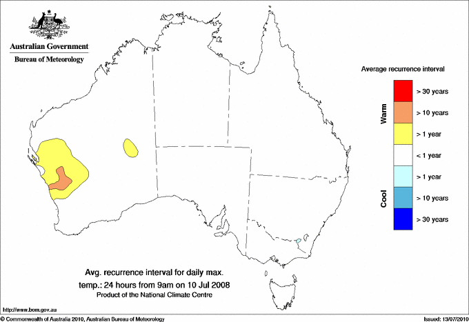 Australian daily maximum temperature average recurrence interval maps