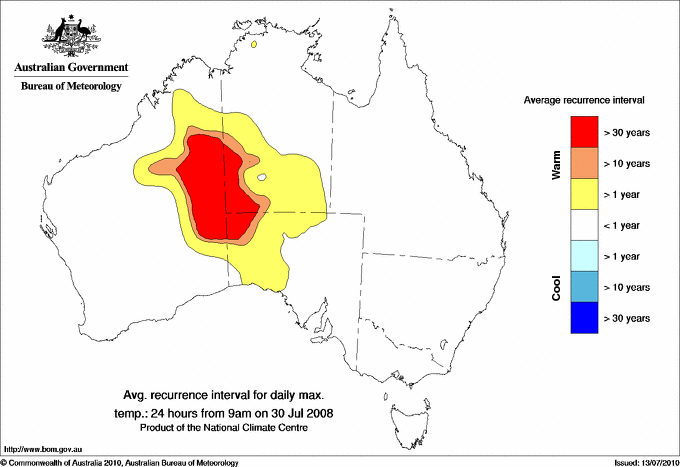 Australian daily maximum temperature average recurrence interval maps