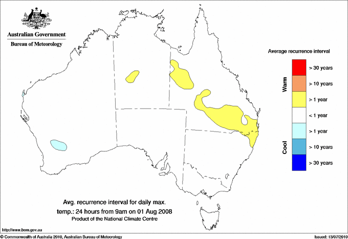 Australian daily maximum temperature average recurrence interval maps