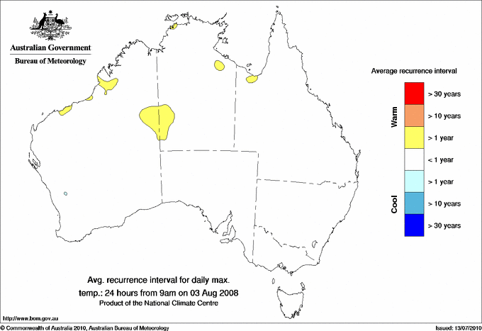 Australian daily maximum temperature average recurrence interval maps