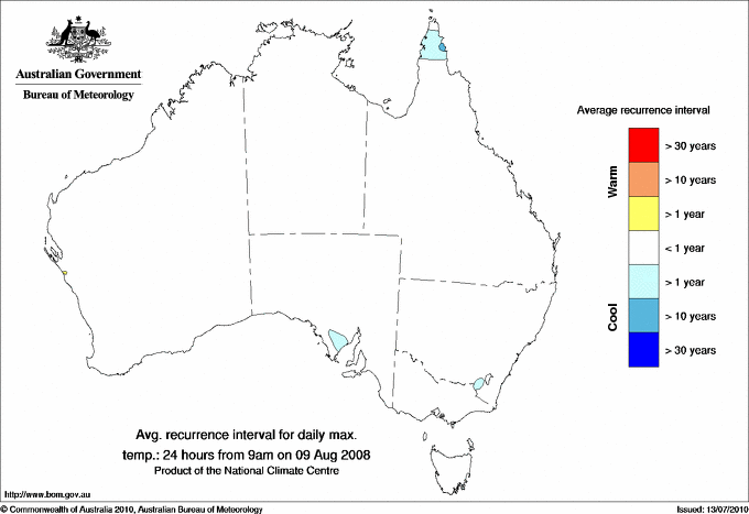 Australian daily maximum temperature average recurrence interval maps