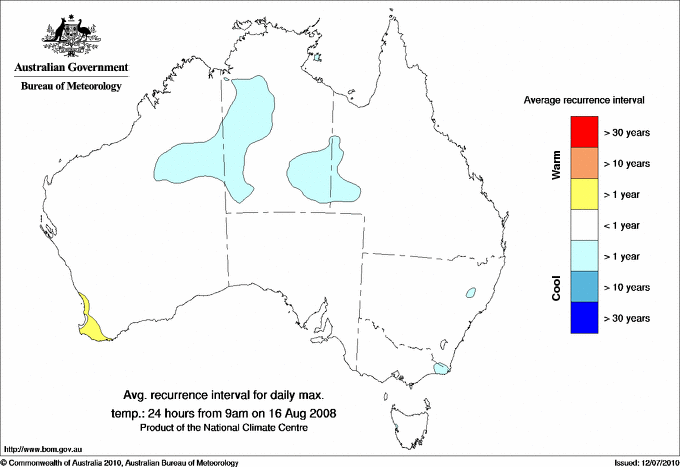 Australian daily maximum temperature average recurrence interval maps