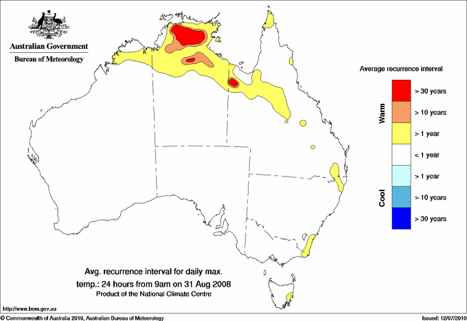 Australian daily maximum temperature average recurrence interval maps