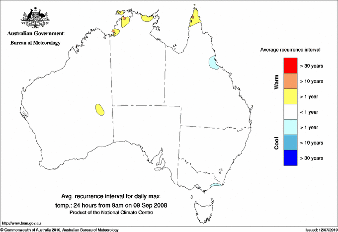 Australian daily maximum temperature average recurrence interval maps