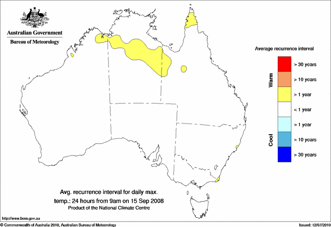 Australian daily maximum temperature average recurrence interval maps