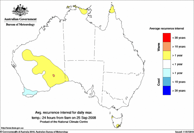 Australian daily maximum temperature average recurrence interval maps