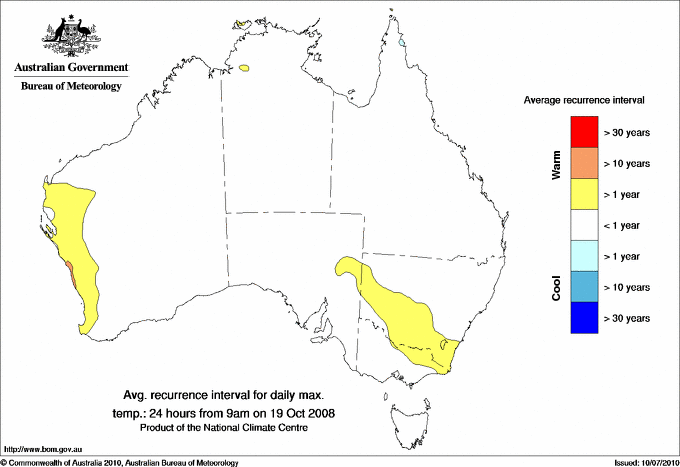 Australian daily maximum temperature average recurrence interval maps