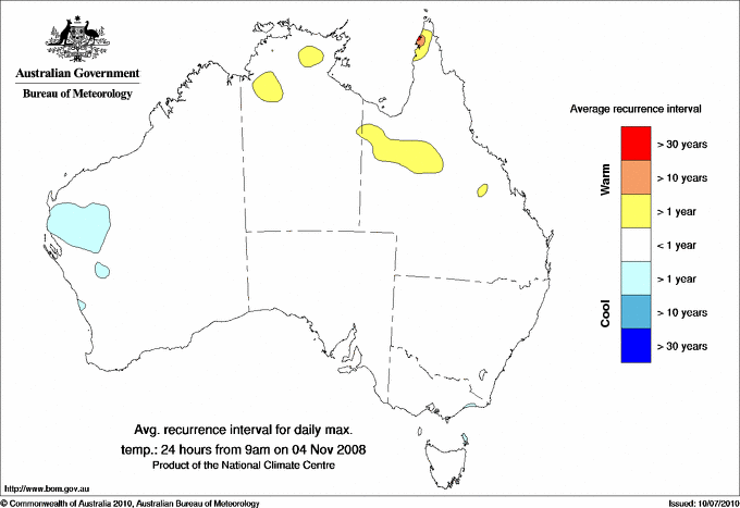 Australian daily maximum temperature average recurrence interval maps