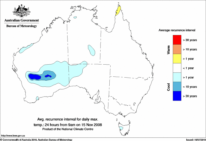 Australian daily maximum temperature average recurrence interval maps
