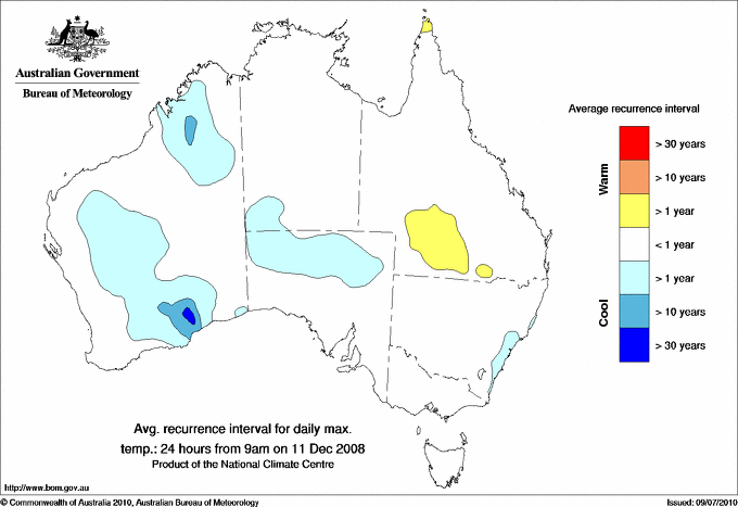 Australian daily maximum temperature average recurrence interval maps