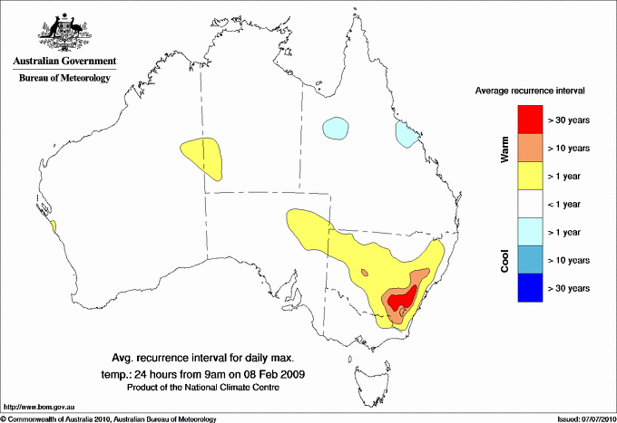 Australian daily maximum temperature average recurrence interval maps