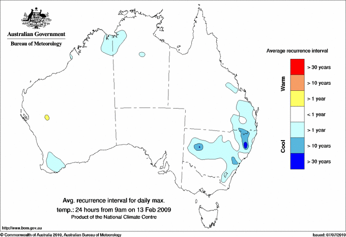 Australian daily maximum temperature average recurrence interval maps