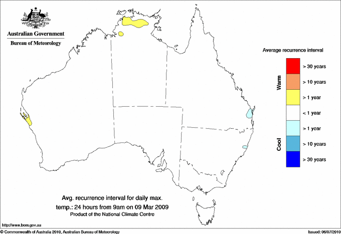 Australian daily maximum temperature average recurrence interval maps